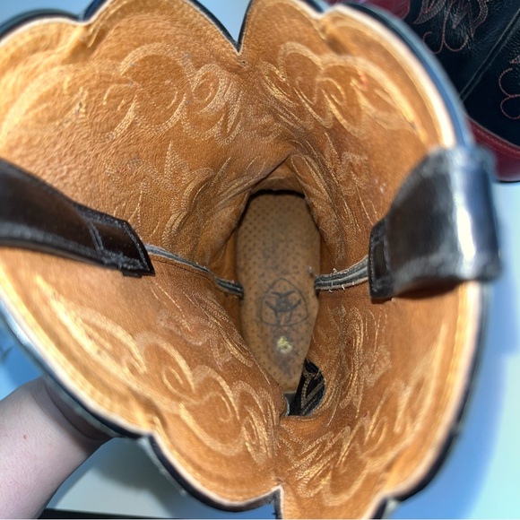 Ariat Heritage Rtoe Leather Western Red Black Cowboy Boots Rodeo Cowgirl 7 - Picture 10 of 11